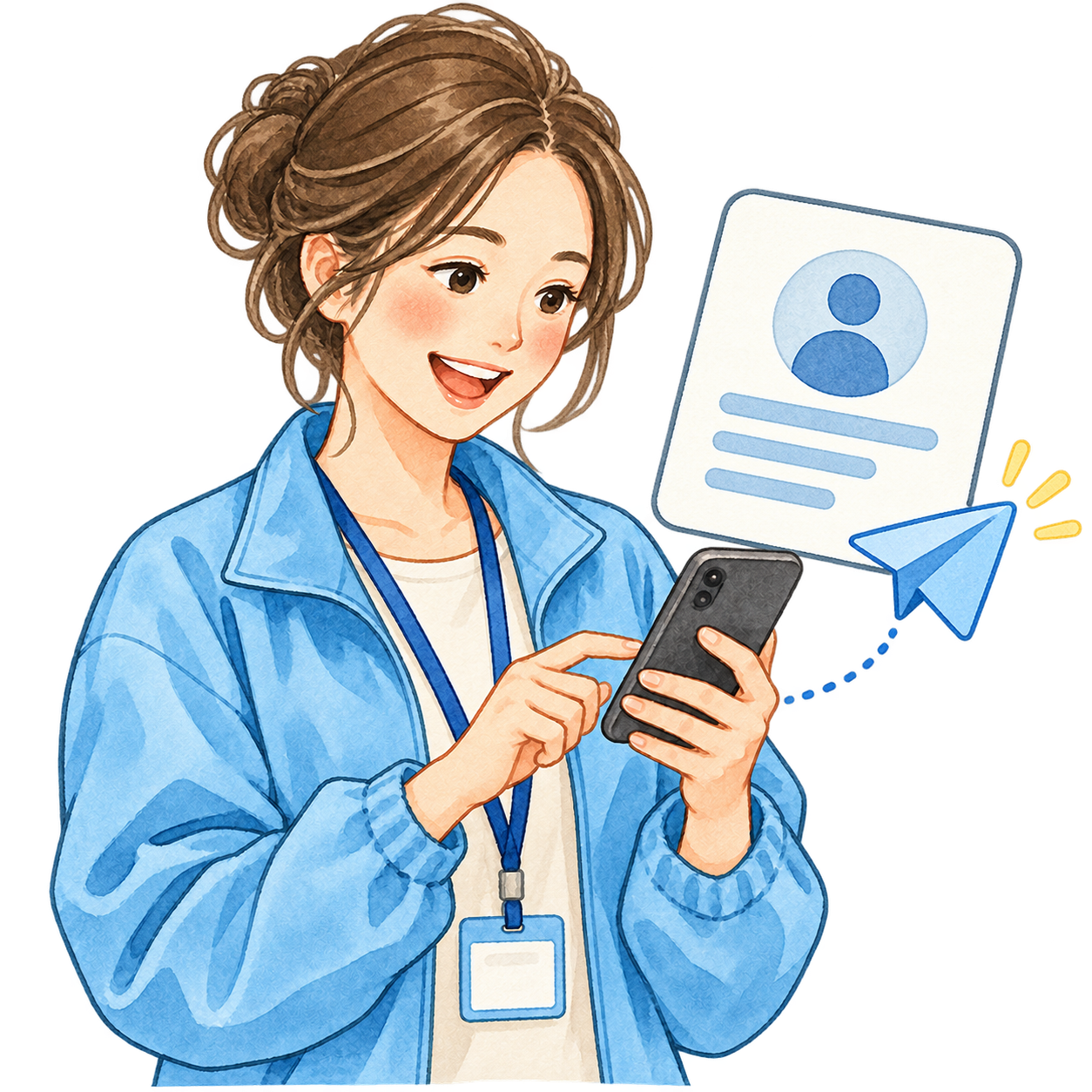 スマートフォンから参加希望を申請する女性スタッフ